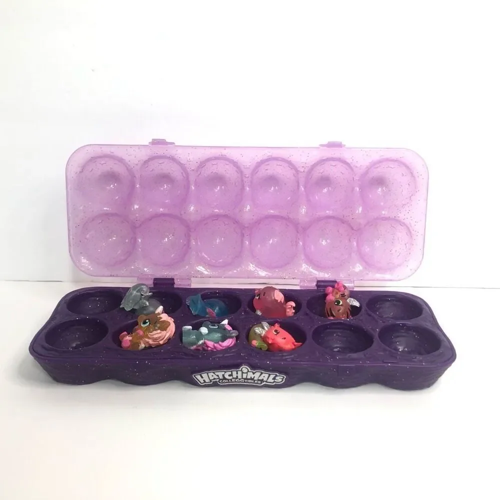 hatchimals colleeggtibles lot of 7 w/ purple glitter case collectible miniatures